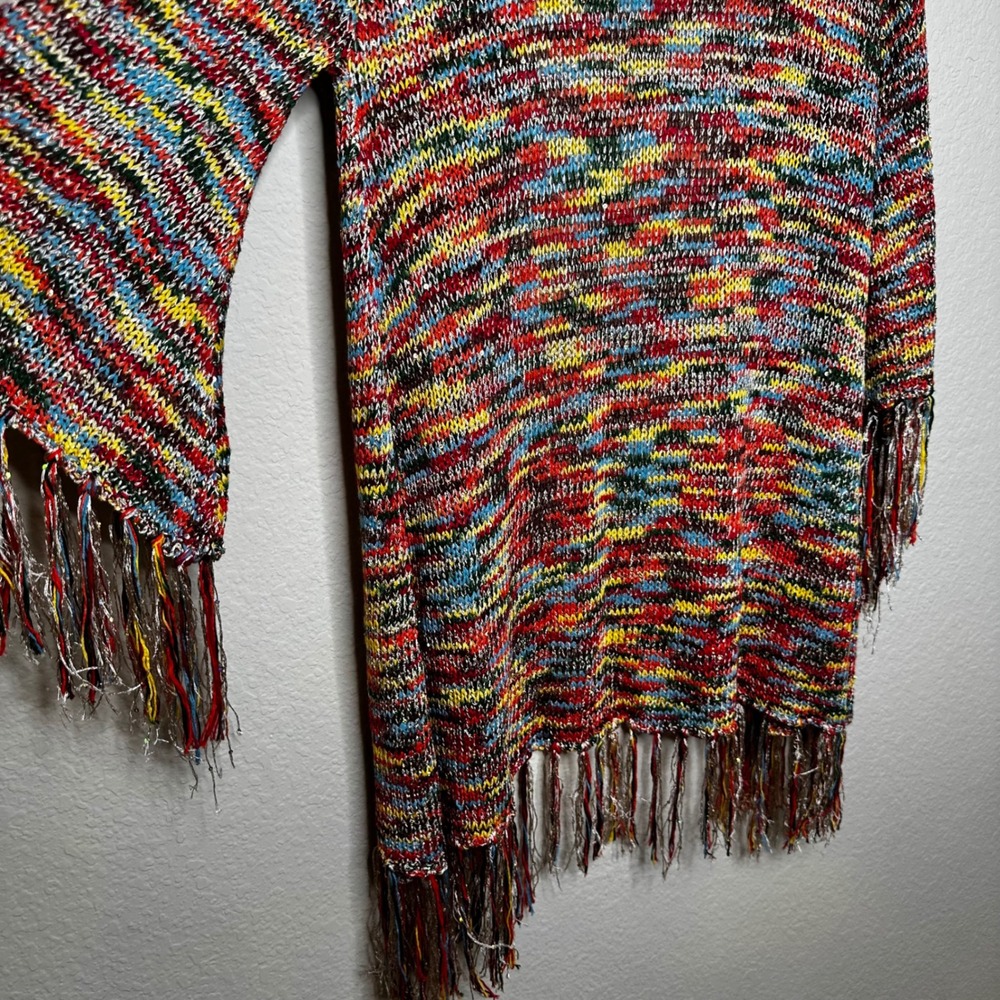Easel Multi Color Metallic Knit Fringe Bell Sleeve Open Front Cardigan M/L Boho - Picture 6 of 6